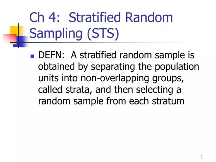 ch 4 stratified random sampling sts