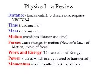 Physics I - a Review