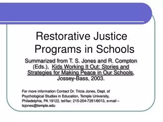 Restorative Justice Programs in Schools