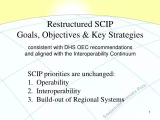 Restructured SCIP Goals, Objectives &amp; Key Strategies consistent with DHS OEC recommendations and aligned with the In