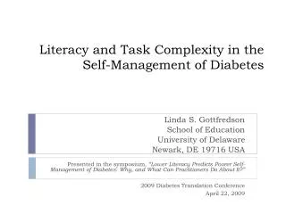 Literacy and Task Complexity in the Self-Management of Diabetes