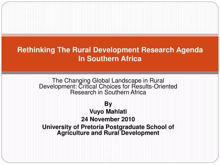 rethinking the rural development research agenda in southern africa