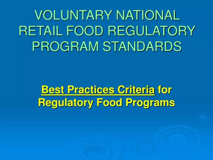 voluntary national retail food regulatory program standards