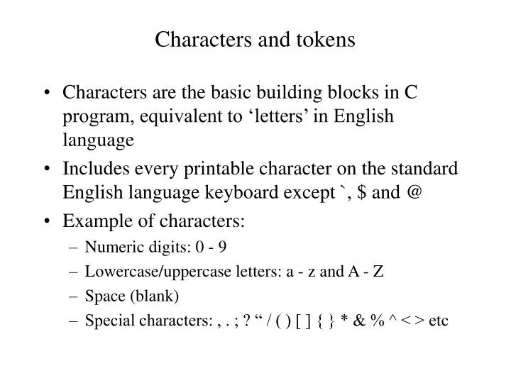 characters and tokens