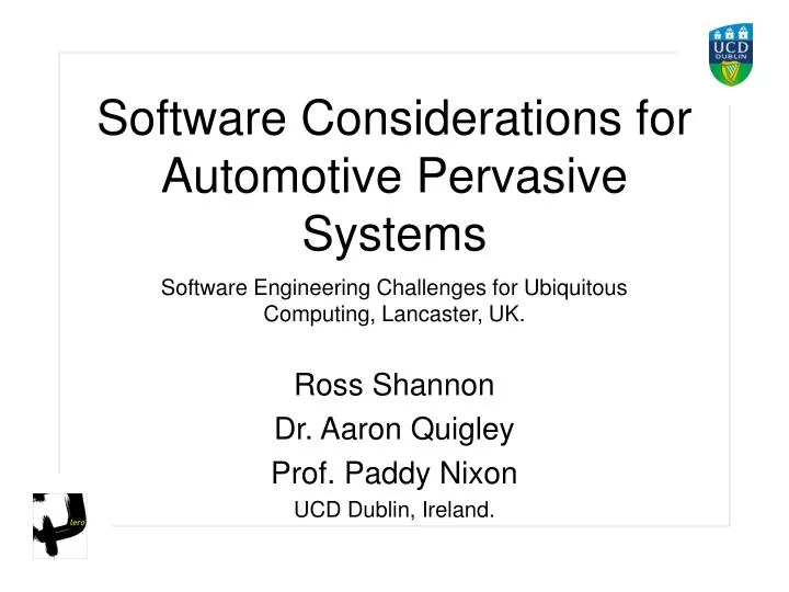 software considerations for automotive pervasive systems