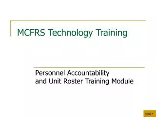 MCFRS Technology Training