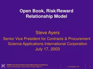Open Book, Risk/Reward Relationship Model