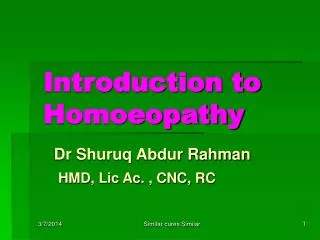 Introduction to Homoeopathy