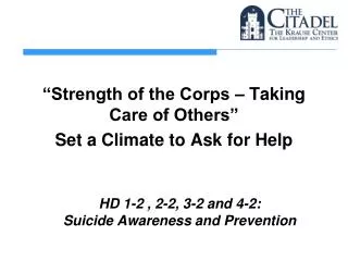HD 1-2 , 2-2, 3-2 and 4-2: Suicide Awareness and Prevention