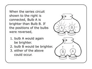 When the series circuit shown to the right is connected, Bulb A is brighter than Bulb B. If the positions of the bulbs w