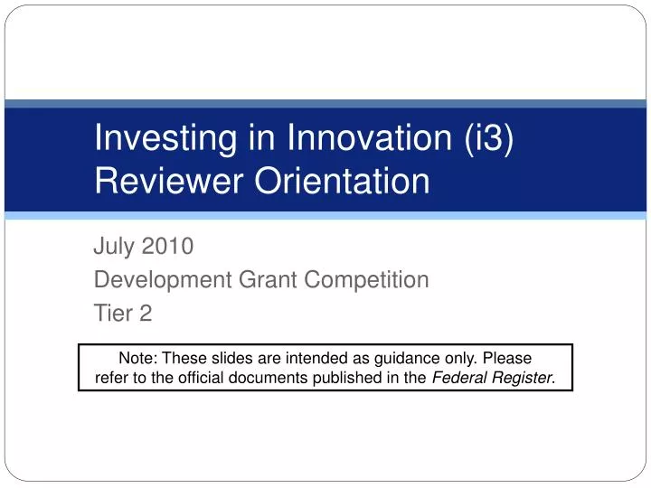 investing in innovation i3 reviewer orientation