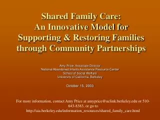 Shared Family Care: An Innovative Model for Supporting &amp; Restoring Families through Community Partnerships