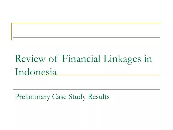 review of financial linkages in indonesia preliminary case study results