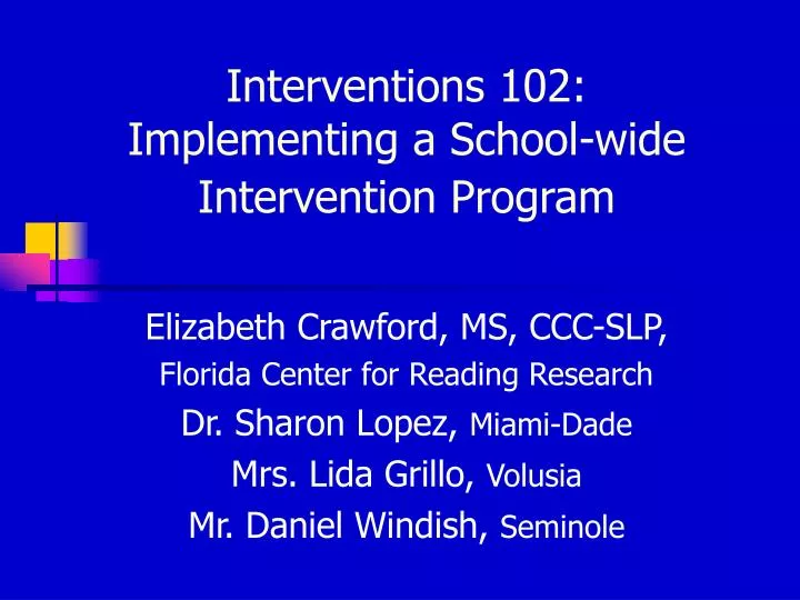 interventions 102 implementing a school wide intervention program