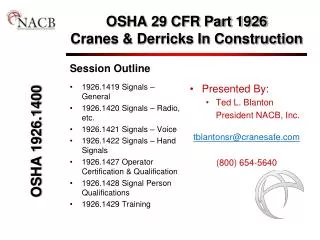 OSHA 29 CFR Part 1926 Cranes &amp; Derricks In Construction
