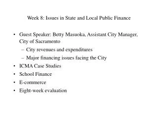 Week 8: Issues in State and Local Public Finance