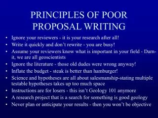 PRINCIPLES OF POOR PROPOSAL WRITING