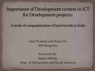 Importance of Development context in ICT for Development projects: A study of computerization of land records in India