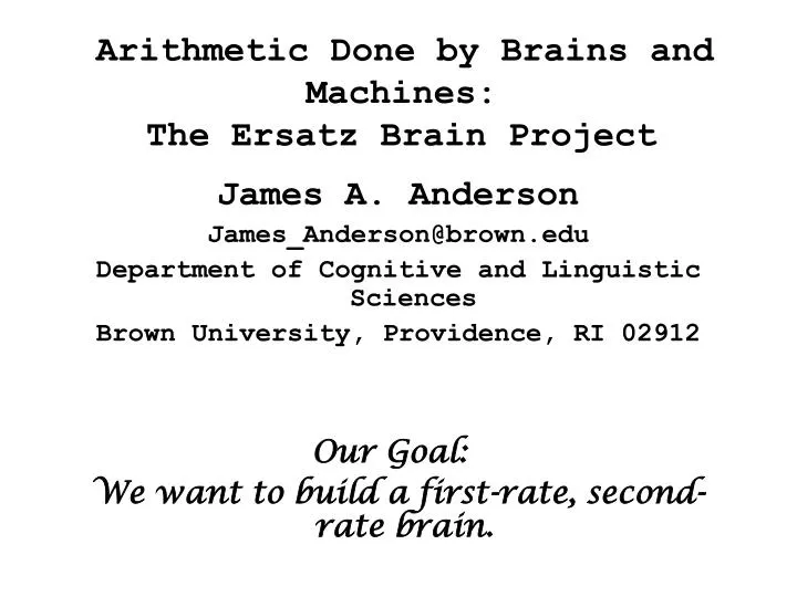arithmetic done by brains and machines the ersatz brain project