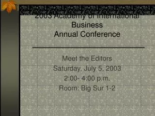 2003 Academy of International Business Annual Conference