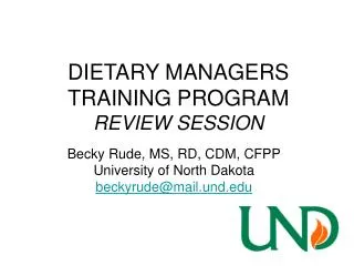 DIETARY MANAGERS TRAINING PROGRAM REVIEW SESSION