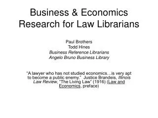 Business &amp; Economics Research for Law Librarians