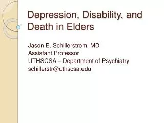 Depression, Disability, and Death in Elders