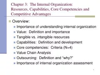 Chapter 3: The Internal Organization: Resources, Capabilities, Core Competencies and Competitive Advantages