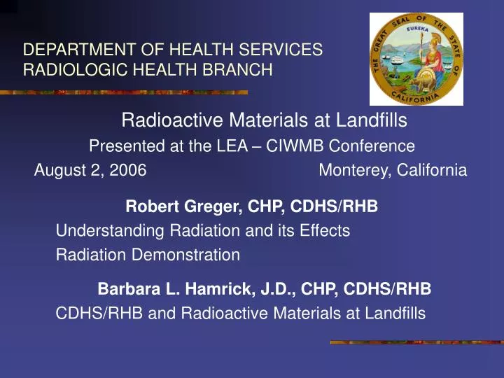 department of health services radiologic health branch