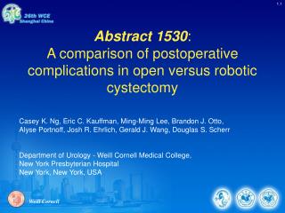 Abstract 1530 : A comparison of postoperative complications in open versus robotic cystectomy