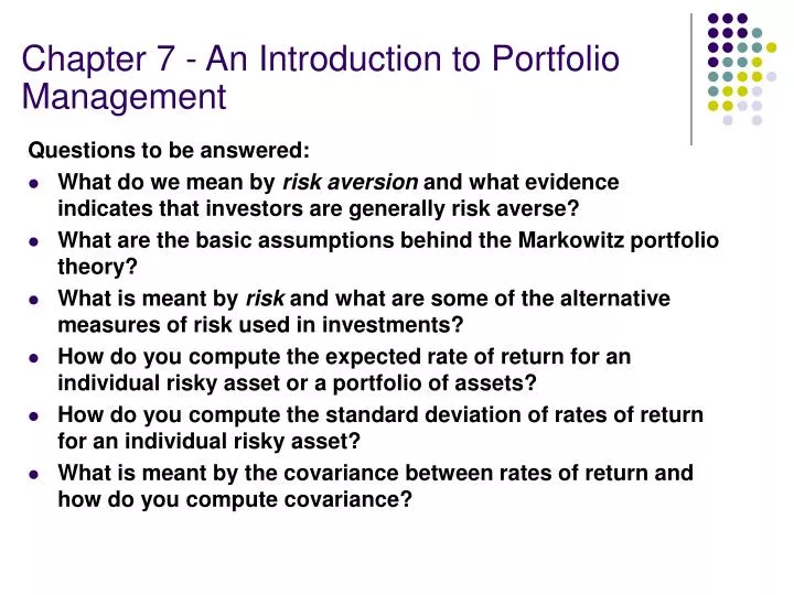 chapter 7 an introduction to portfolio management