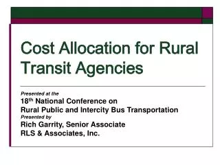Cost Allocation for Rural Transit Agencies