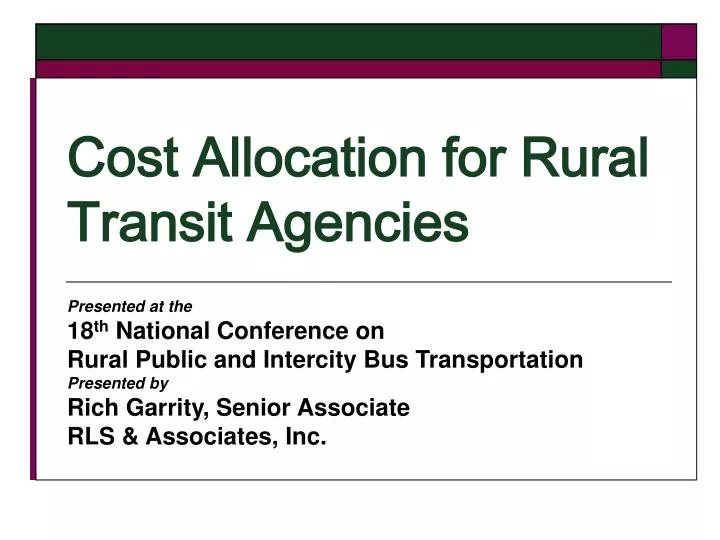 cost allocation for rural transit agencies