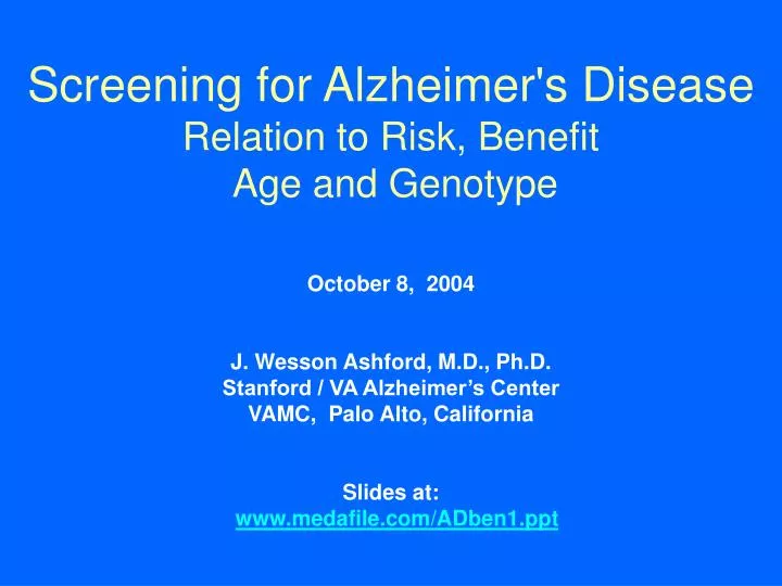 screening for alzheimer s disease relation to risk benefit age and genotype