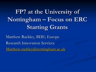 FP7 at the University of Nottingham – Focus on ERC Starting Grants