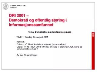 DRI 2001 – Demokrati og offentlig styring i informasjonssamfunnet