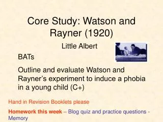 Core Study: Watson and Rayner (1920)