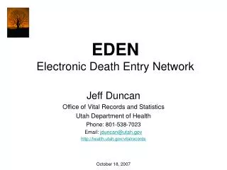 EDEN Electronic Death Entry Network
