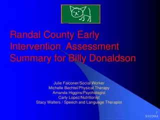 Randal County Early Intervention Assessment Summary for Billy Donaldson