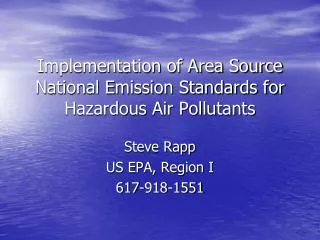 Implementation of Area Source National Emission Standards for Hazardous Air Pollutants