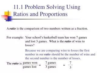 11.1 Problem Solving Using Ratios and Proportions