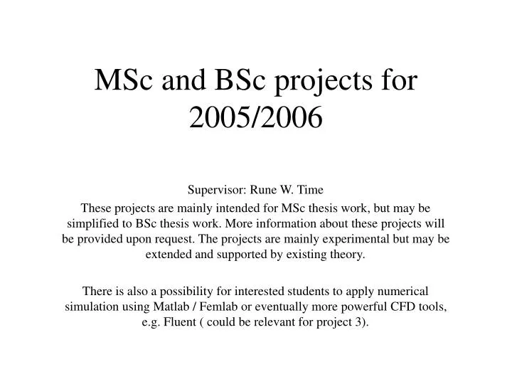 msc and bsc projects for 2005 2006