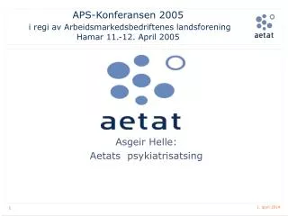 APS-Konferansen 2005 i regi av Arbeidsmarkedsbedriftenes landsforening Hamar 11.-12. April 2005