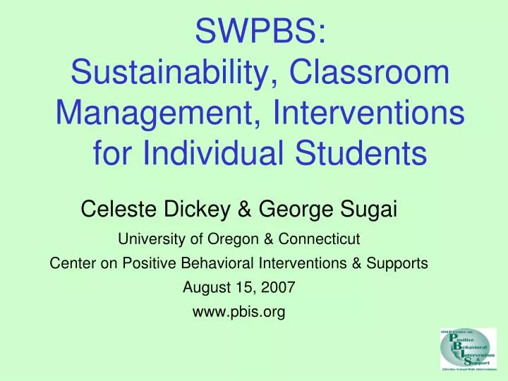 swpbs sustainability classroom management interventions for individual students