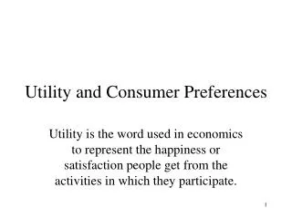 Utility and Consumer Preferences