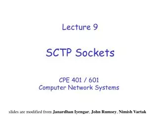 Lecture 9 SCTP Sockets