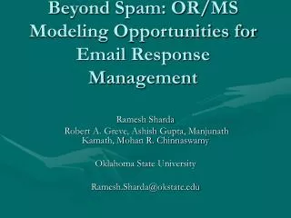 Beyond Spam: OR/MS Modeling Opportunities for Email Response Management