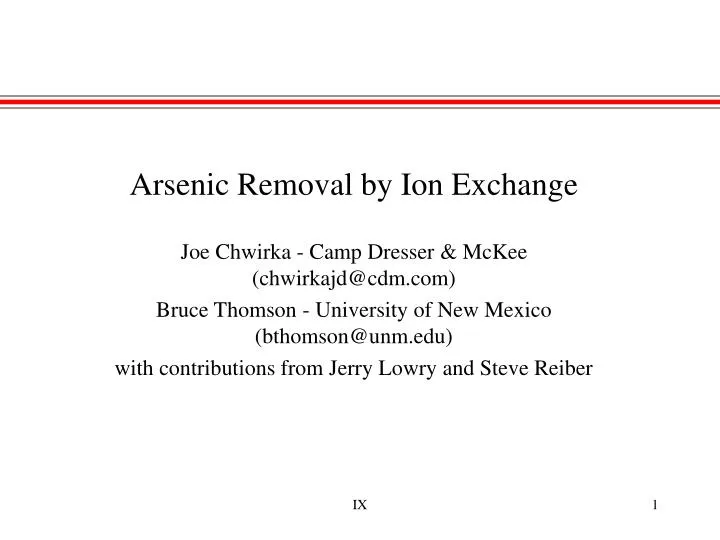 arsenic removal by ion exchange