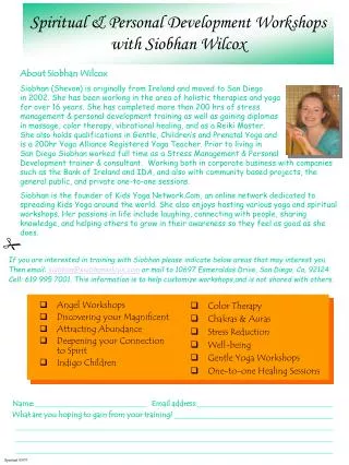 Spiritual &amp; Personal Development Workshops with Siobhan Wilcox