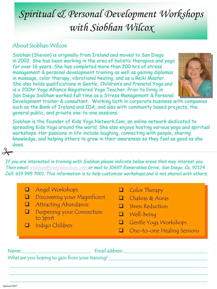 spiritual personal development workshops with siobhan wilcox